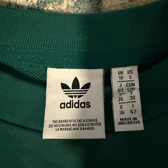 Adidas Originals crewneck dark green w/ light green velour patch logo, size S - Picture 4 of 7